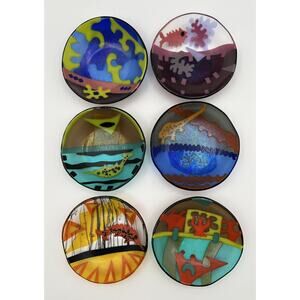 Alan Fox Dichroic Fused Art Glass 5" Plate Trinket Dish Fish Nautical Signed